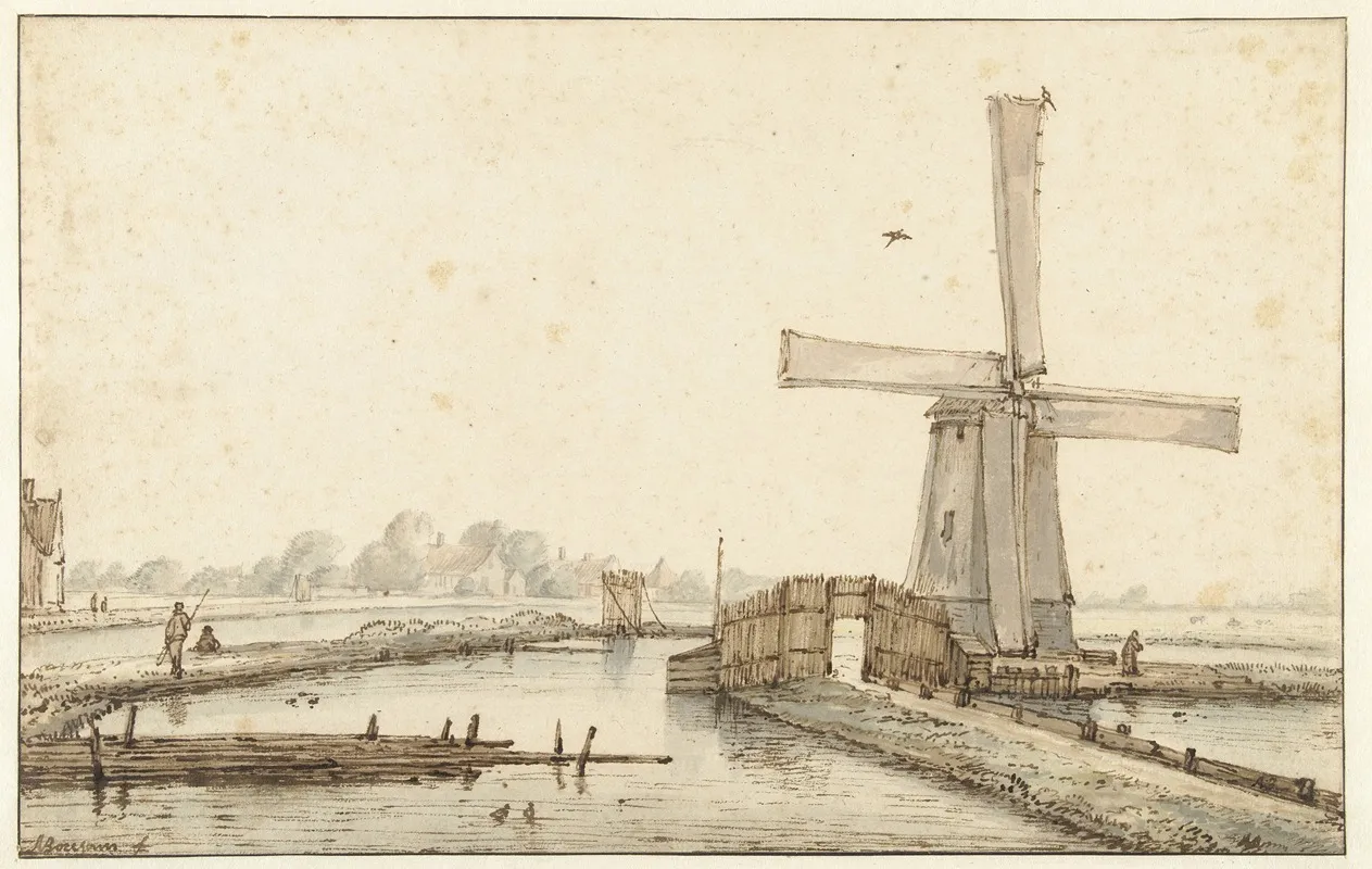 De Windmolen Aan Het Water by Anthonie van Borssom - Canvas Print