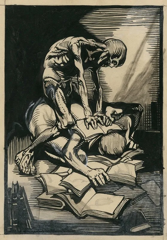 Death Crushing A Book Reader by Johannes Josephus Aarts - Canvas Print