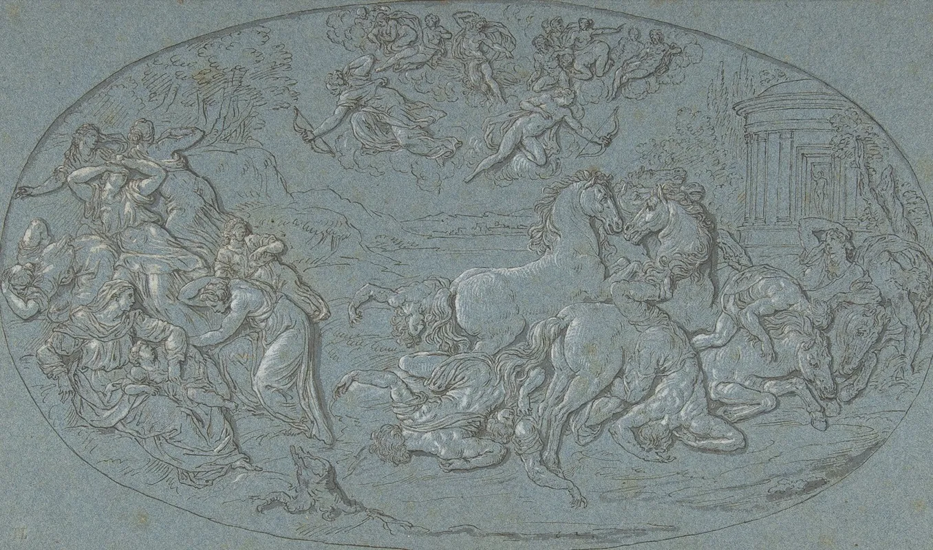 Death Of Niobe And Her Children by Circle of Bernard Picart - Canvas Print