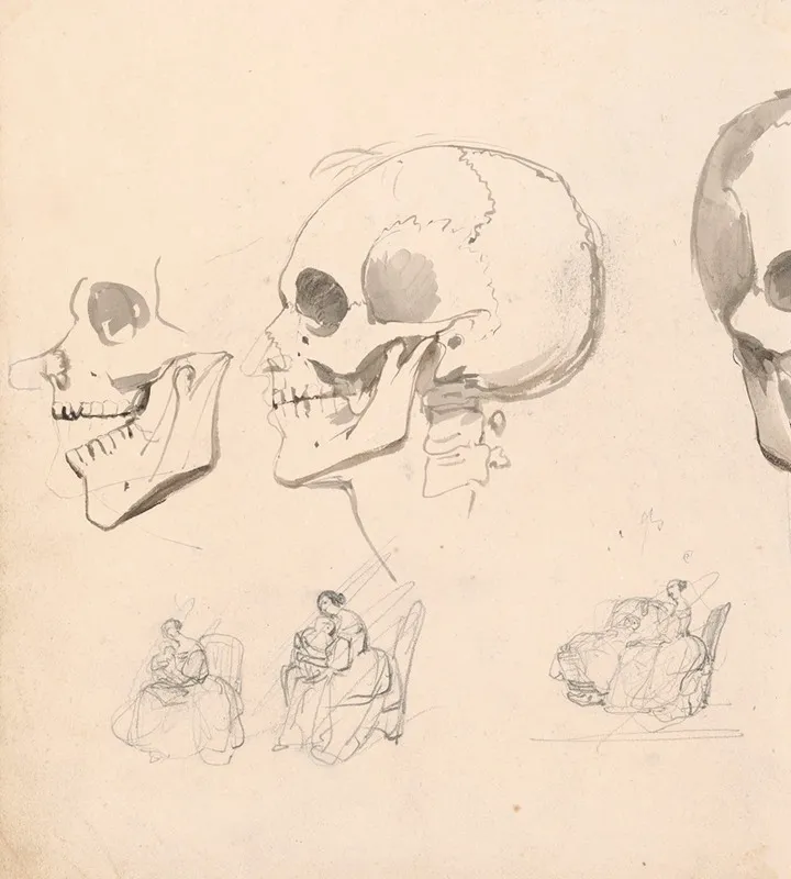 Deaths Head And Seated Woman With Child