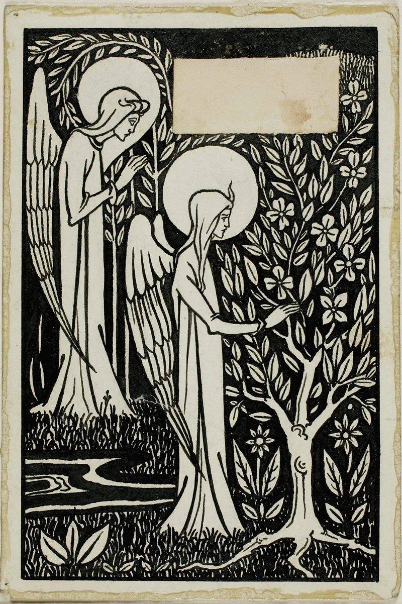 Decorative Study Two Angels by Aubrey Vincent Beardsley - Canvas Print