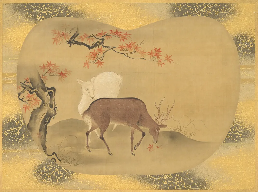 Deer And Autumn Foliage by Kanō Tsunenobu - Canvas Print