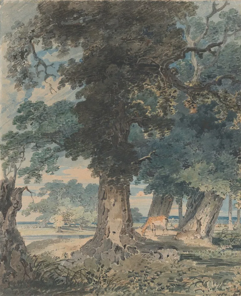 Deer In Windsor Forest by Thomas Girtin - Canvas Print