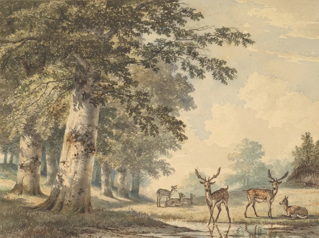 Deer Under Beech Trees In Winter by Hendrik Gerrit ten Cate - Canvas Print