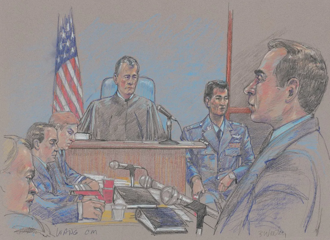 Defendant James Wang Judge Lawyer And Others During Wangs Court Martial On Charges Of Friendly Fire In Iraq by Brigitte Woosley - Canvas Print