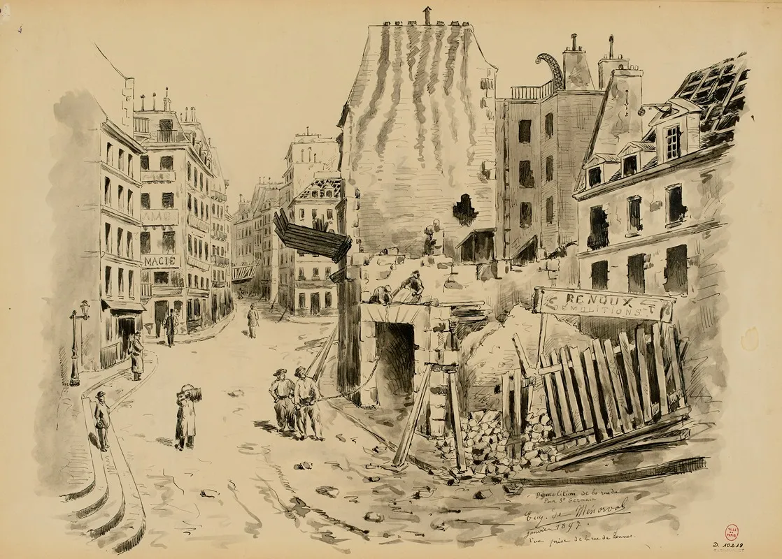 Demolition De La Rue Du Four 2 by Eugène de Ménorval - Canvas Print