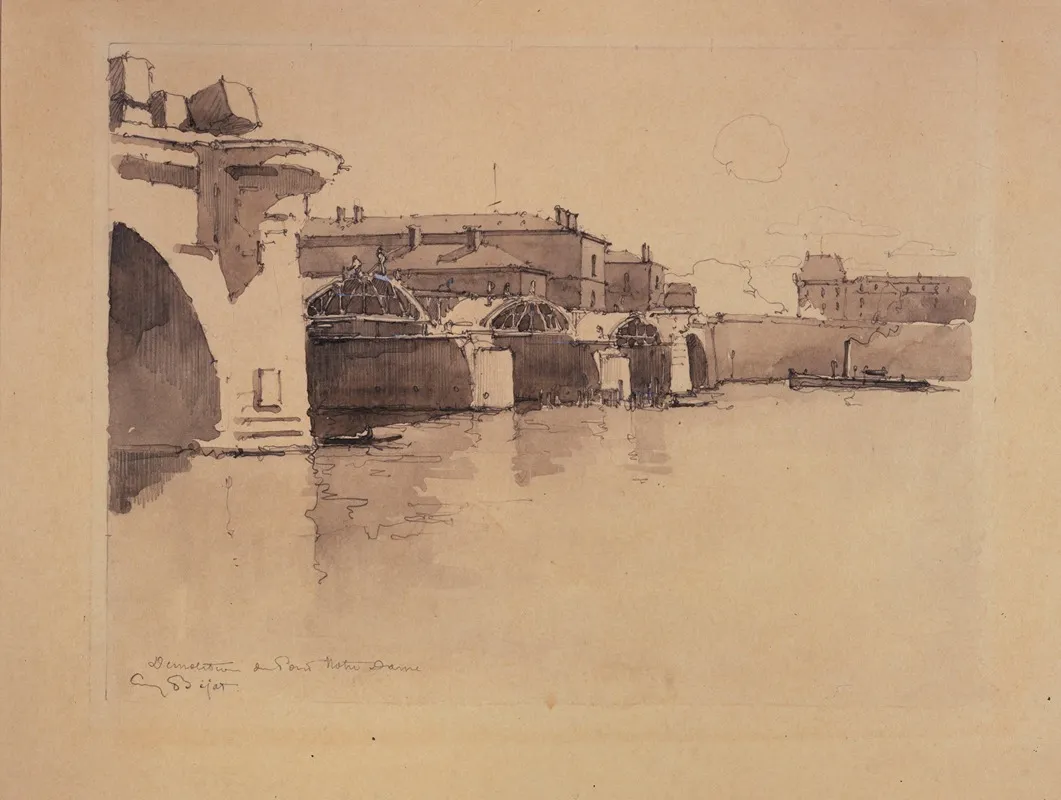 Demolition Du Pont Notre Dame by Eugène Béjot - Canvas Print