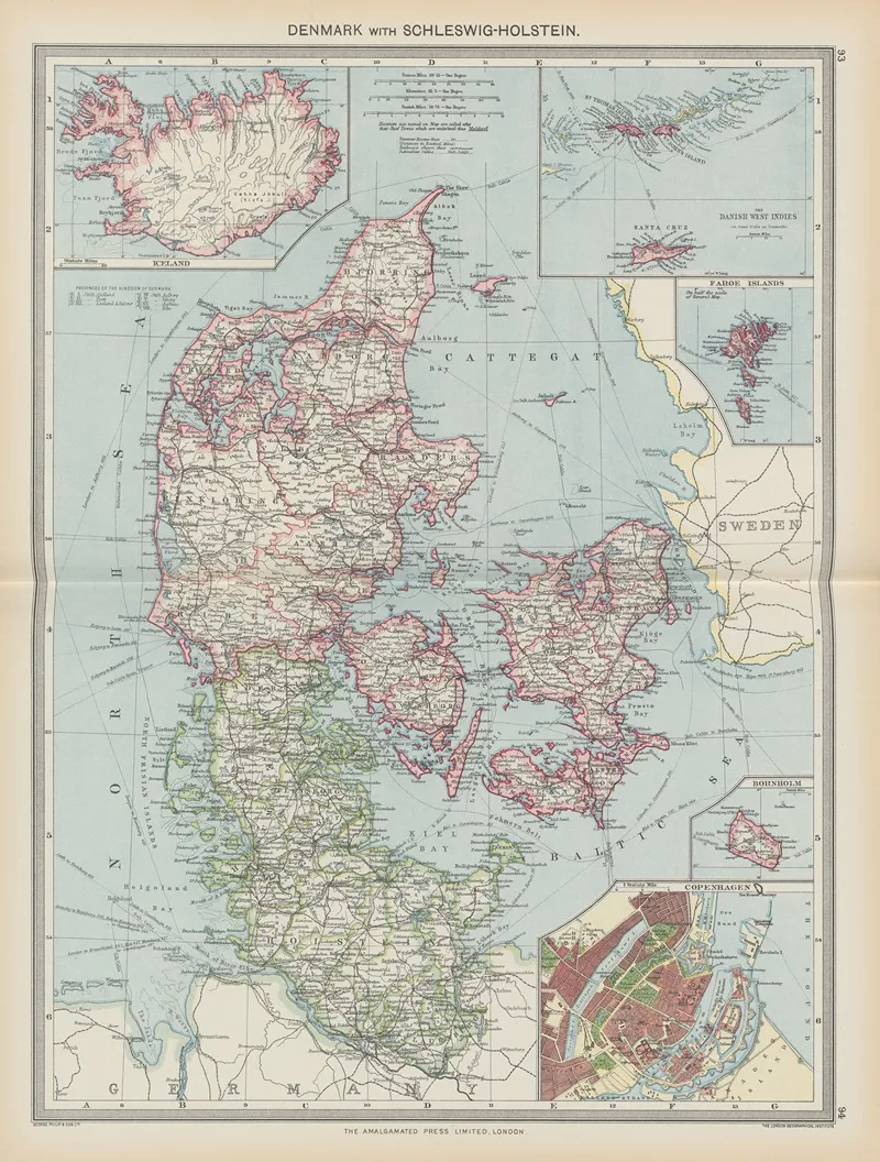 Denmark With Schleswig Holstein by Amalgamated Press - Canvas Print