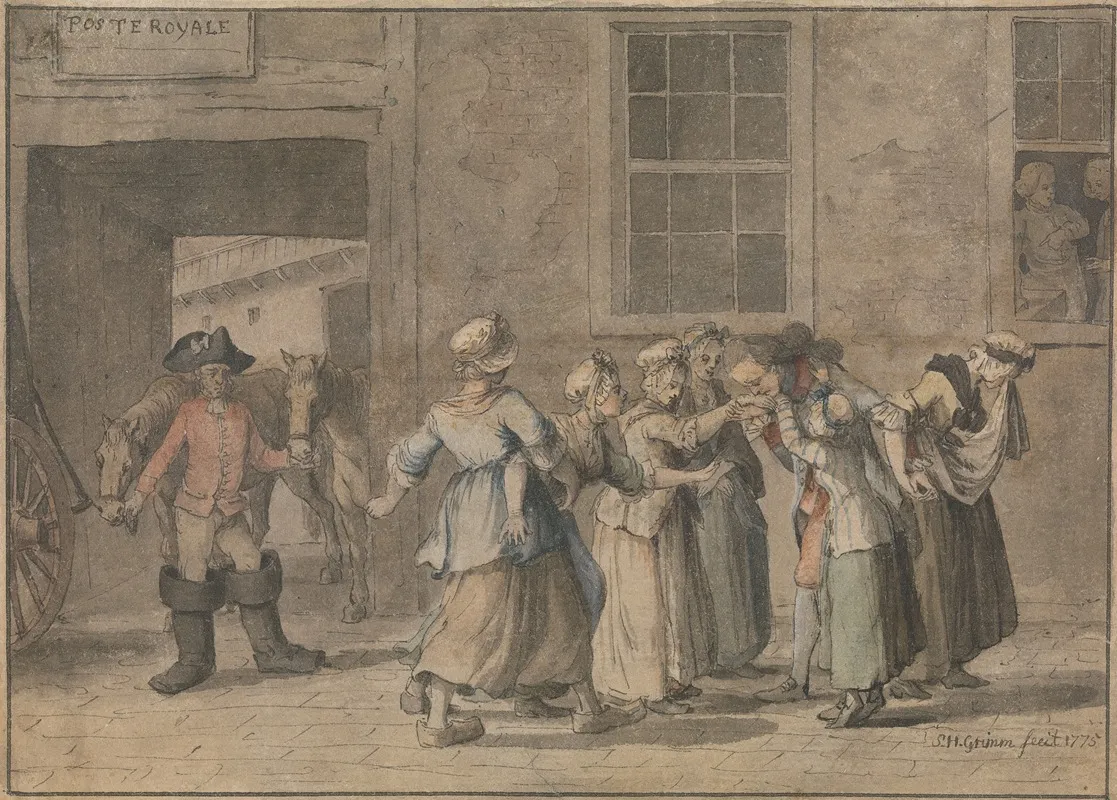 Departure From A French Inn An Illustration For Sternes Sentimental Journey by Samuel Hieronymus Grimm - Canvas Print
