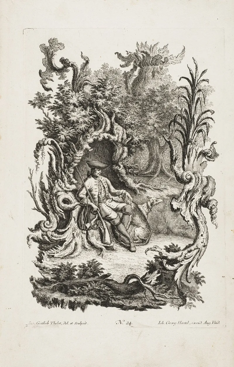 Depiction Of A Hunter With Two Dogs by Jakob Gottlieb Thelott - Canvas Print