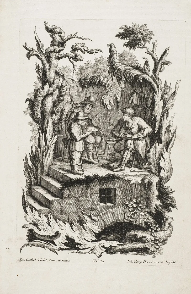 Depiction Of A Violinist A Shoemaker And A Walker by Jakob Gottlieb Thelott - Canvas Print