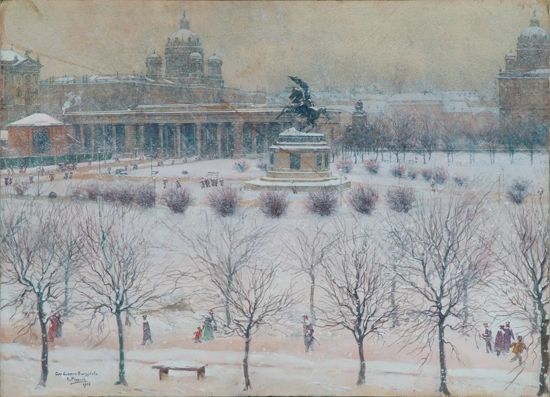 Der Ausere Burgplatz In Wien Im Winter by Carl Pippich - Canvas Print