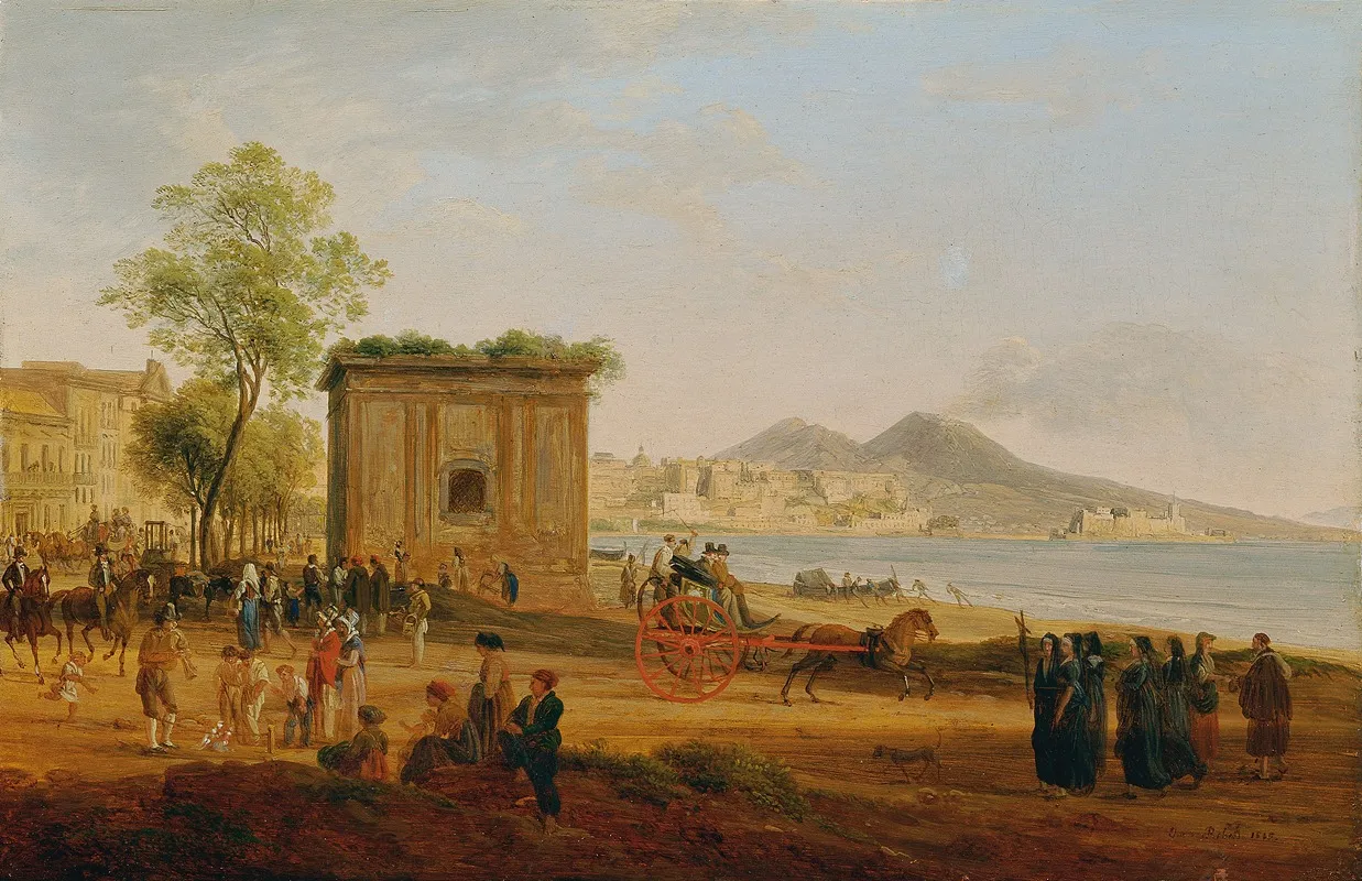 Der Golf Von Neapel Mit Szenen Aus Dem Volksleben by Joseph Rebell - Canvas Print