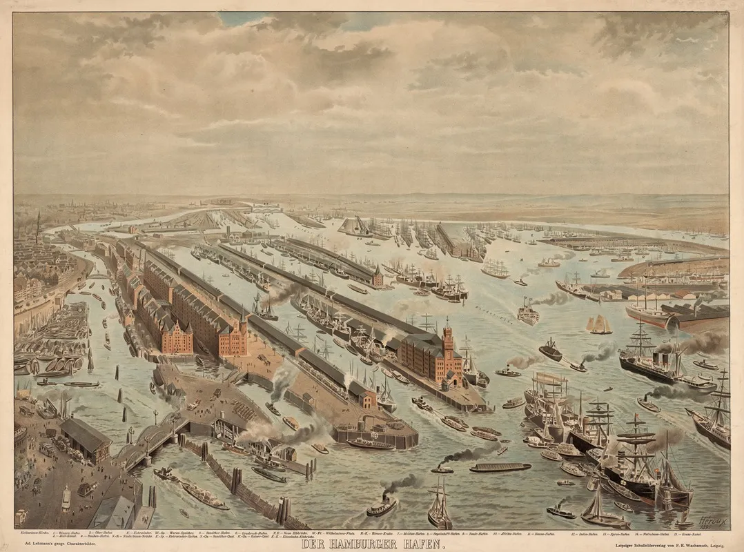 Der Hamburger Hafen 2 by Adolf Lehmann - Canvas Print