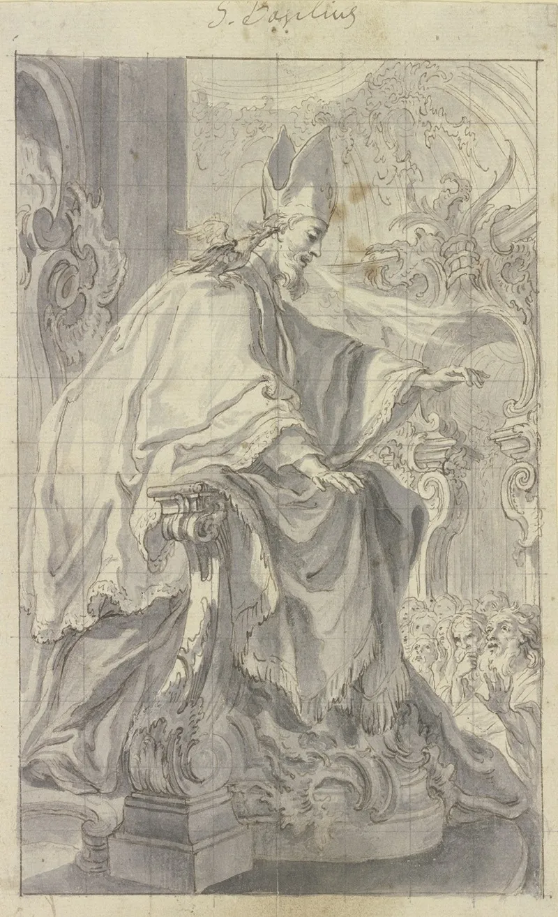 Der Heilige Basilius Predigt Von Einer Links Vorne Stehenden Kanzel Zu Einer Volksmenge by Gottfried Bernhard Göz - Canvas Print