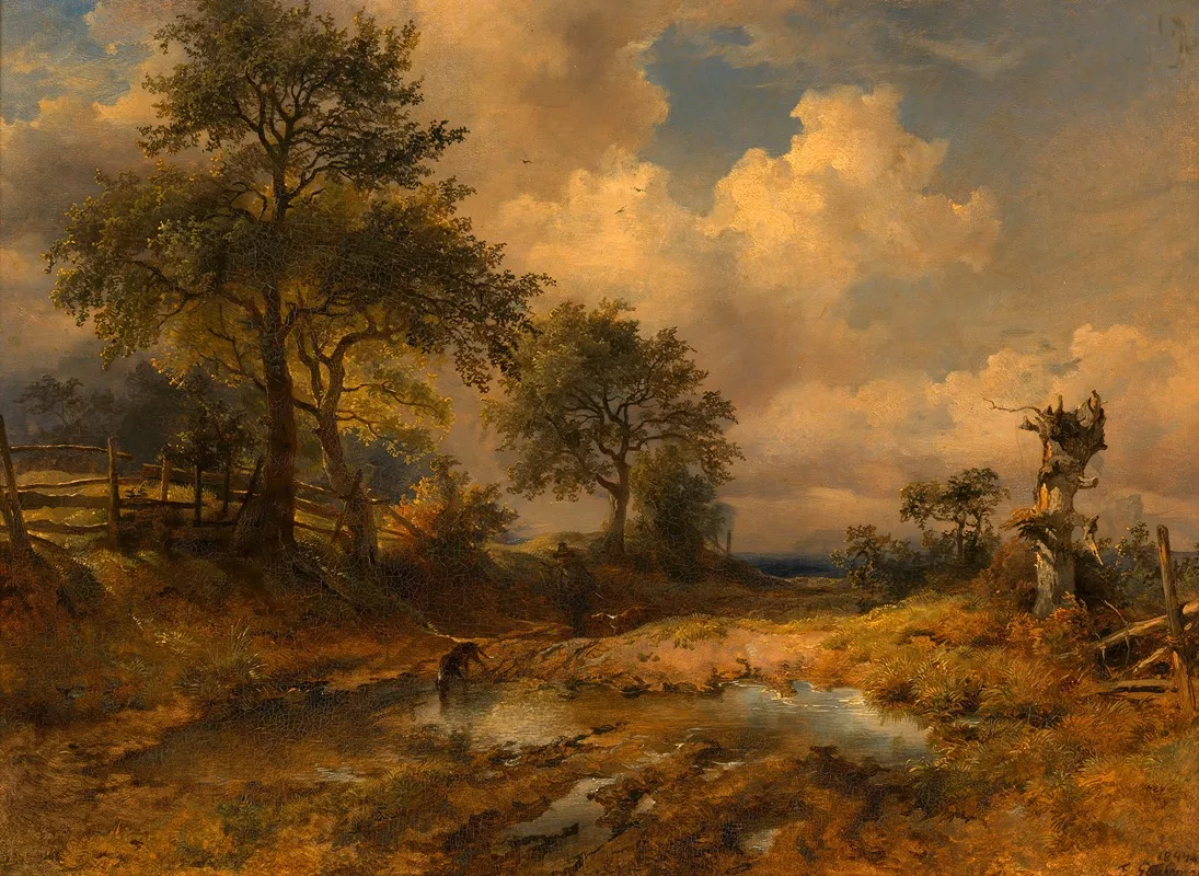 Der Karrenweg Heimkehrender Jager by Friedrich August Matthias Gauermann - Canvas Print