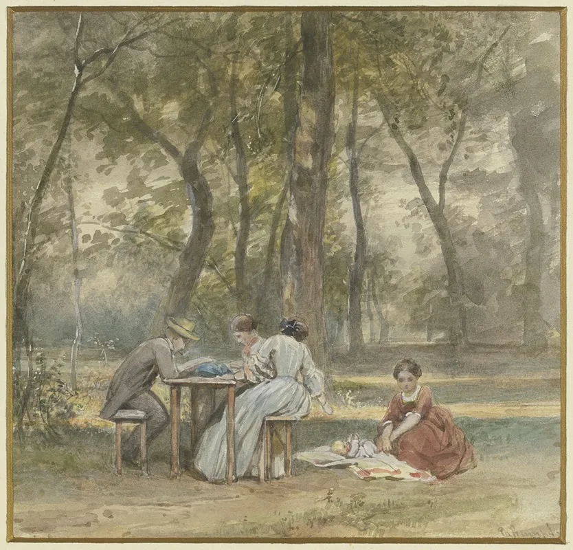 Der Kunstler Mit Seiner Familie In Ferien by Philipp Rumpf - Canvas Print