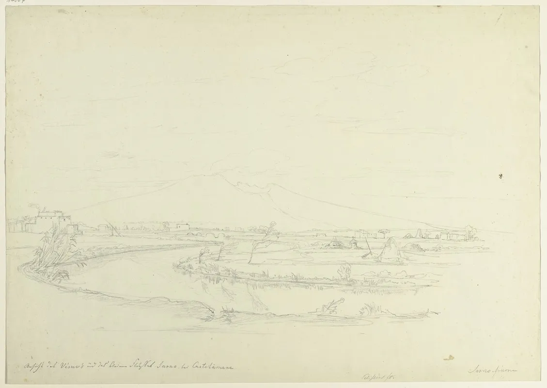 Der Vesuv Im Vordergrund Der Sarno Bei Castellammare by Theodor Pelissier - Canvas Print