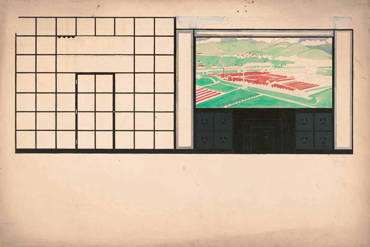 Design Drawings For Mercedes Motors Showroom Study Of Interior Elevation With Mural