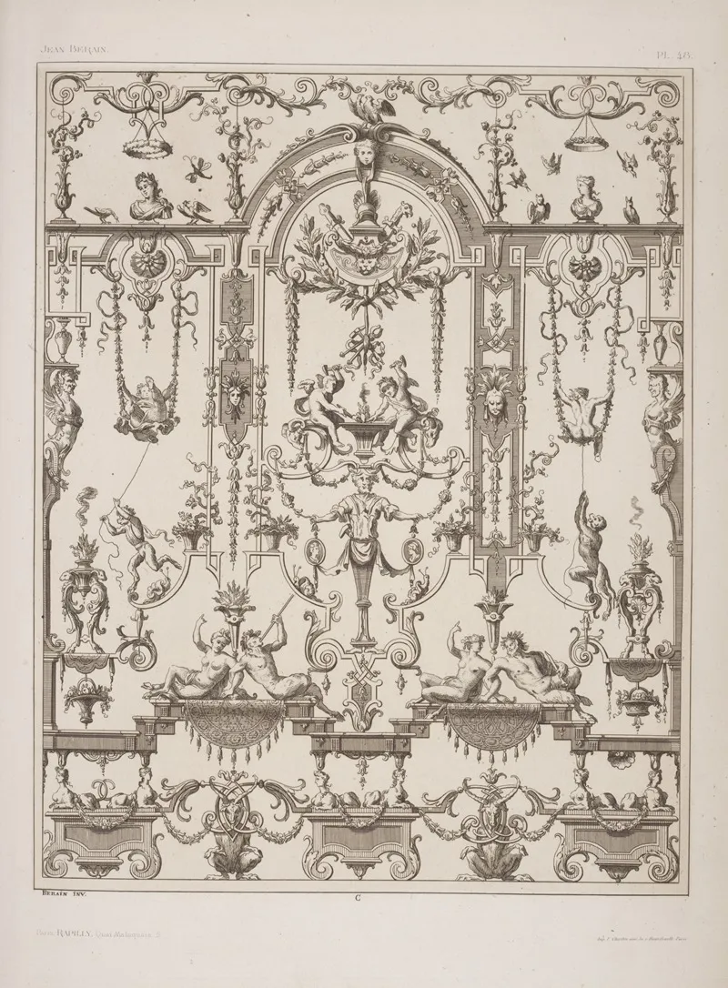 Design Featuring Central Arch And Figures Of Cherubs Forging A Heart by André-Charles Boulle - Canvas Print