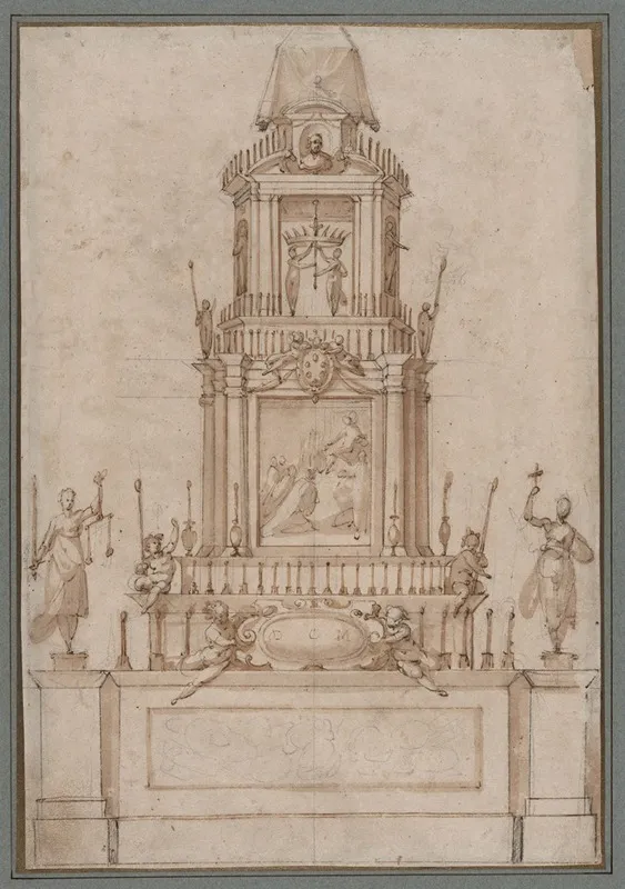 Design For A Catafalque For Cosimo I De Medici by Jacopo Zucchi - Canvas Print