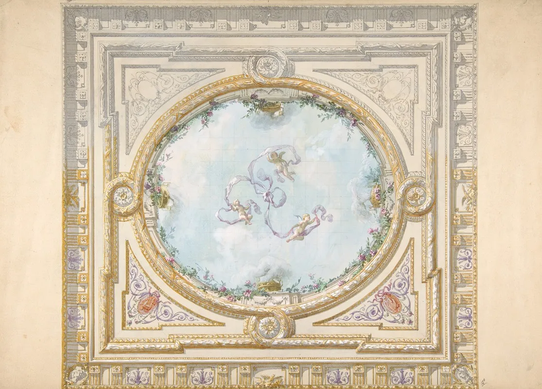 Design For A Ceiling In Rococo Style With A Trompe Loeil Oculus
