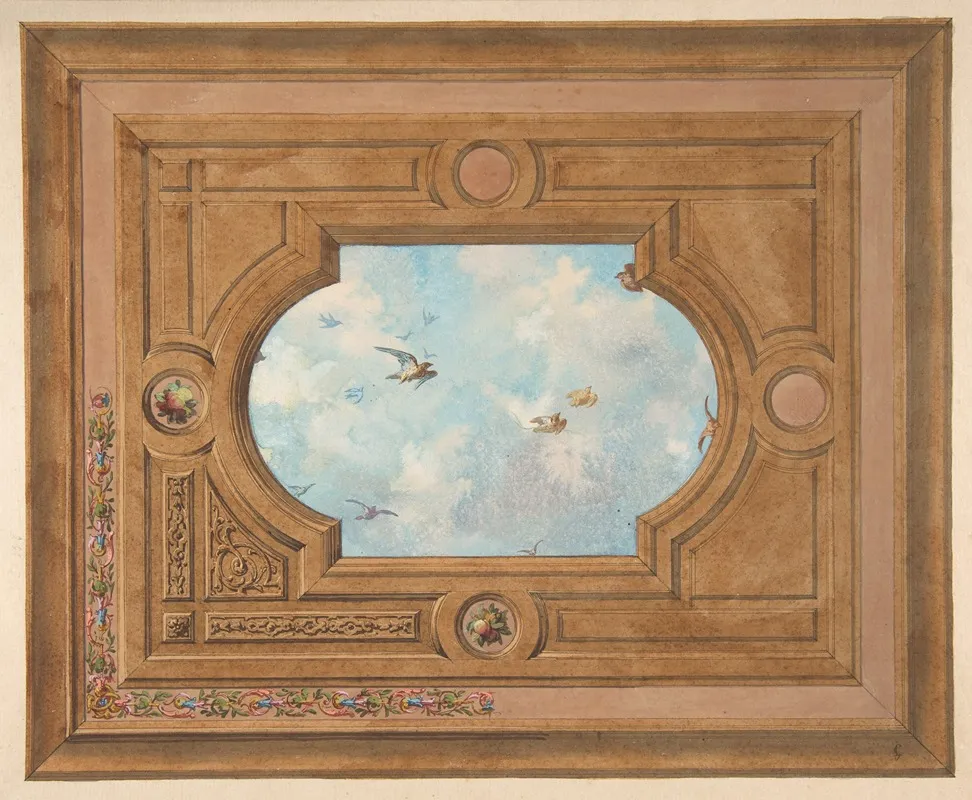 Design For A Ceiling With A Trompe Loeil Sky Filled With Birds
