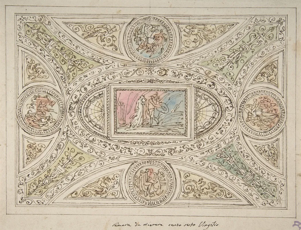 Design For A Ceiling With Decoration Related To Virgils Sixth Canto by Felice Giani - Canvas Print