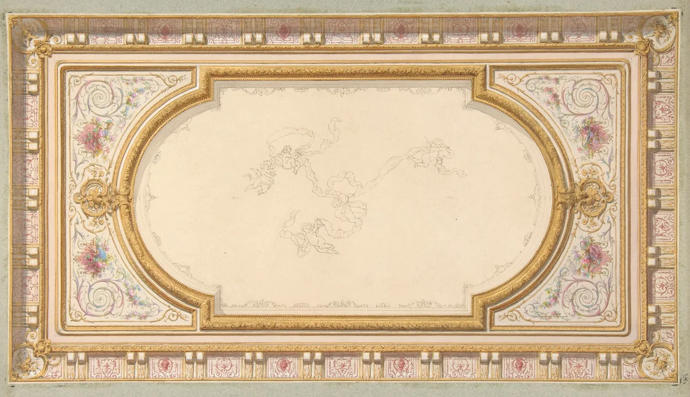 Design For A Ceiling With Ribbon Bearing Putti