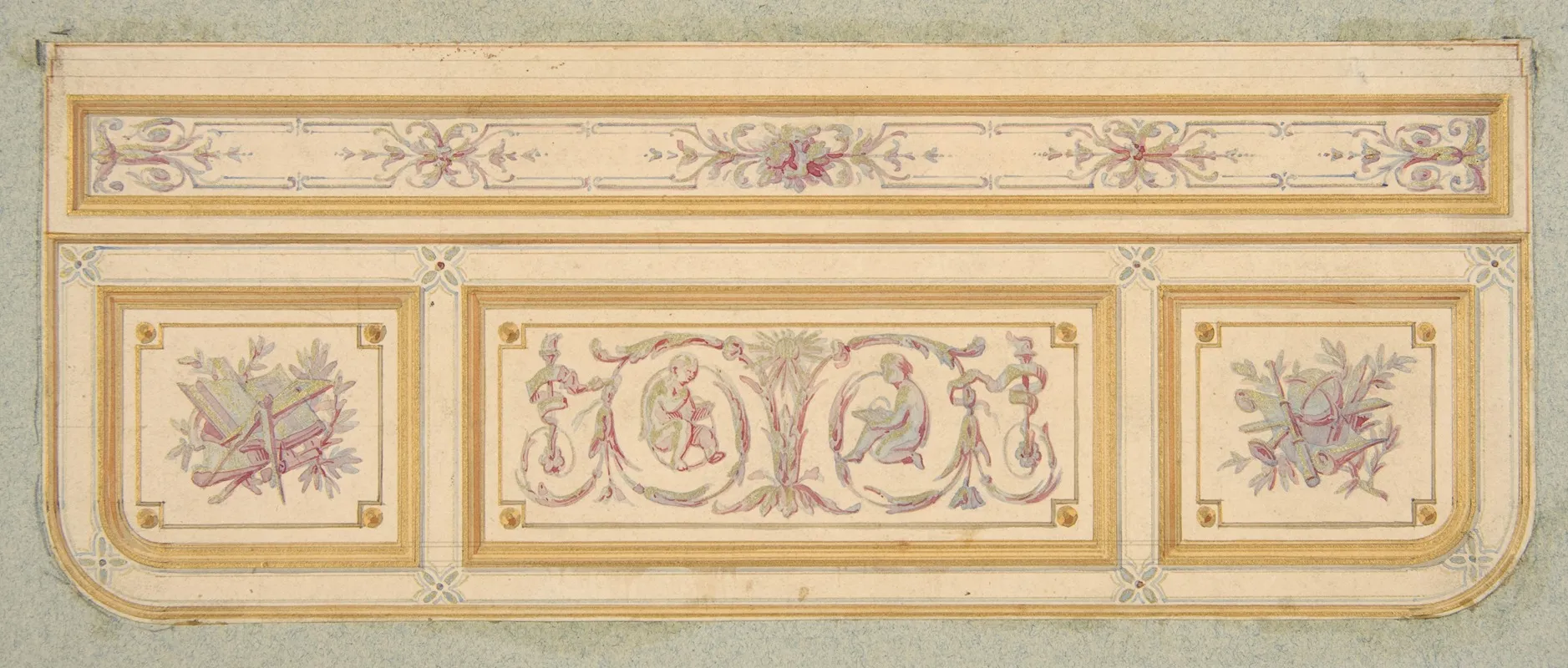 Design For A Ceiling With Two Putti And Symbols For The Arts