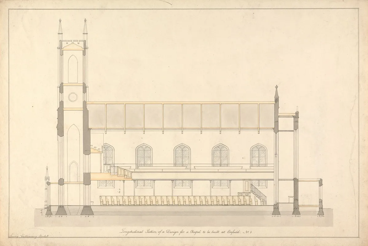 Design For A Chapel At Enfield Longitudinal Section 2 by Lewis Vulliamy - Canvas Print