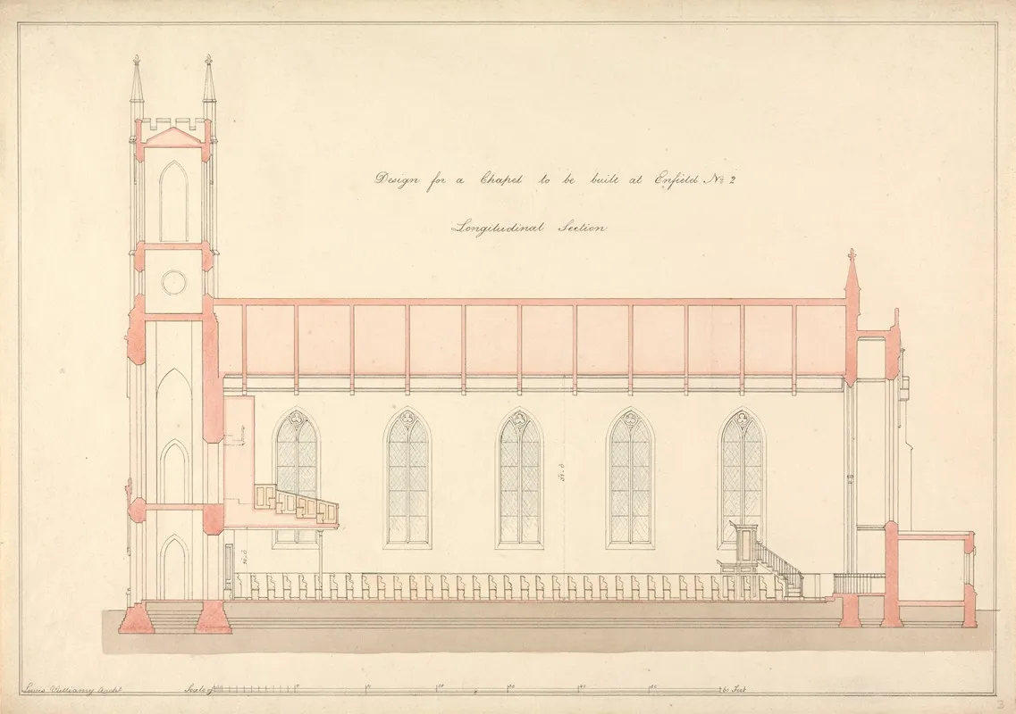 Design For A Chapel At Enfield Longitudinal Section by Lewis Vulliamy - Canvas Print