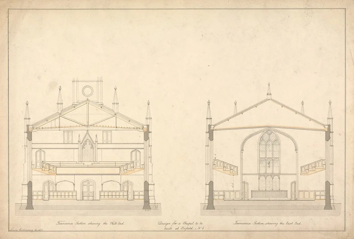 Design For A Chapel At Enfield Transverse Sections Of The East And West End by Lewis Vulliamy - Canvas Print