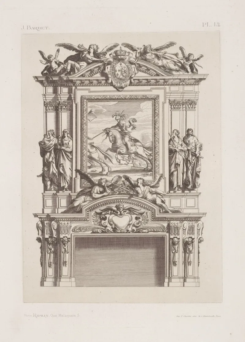 Design For A Chimney Piece With Central Equestrian Portrait by André-Charles Boulle - Canvas Print