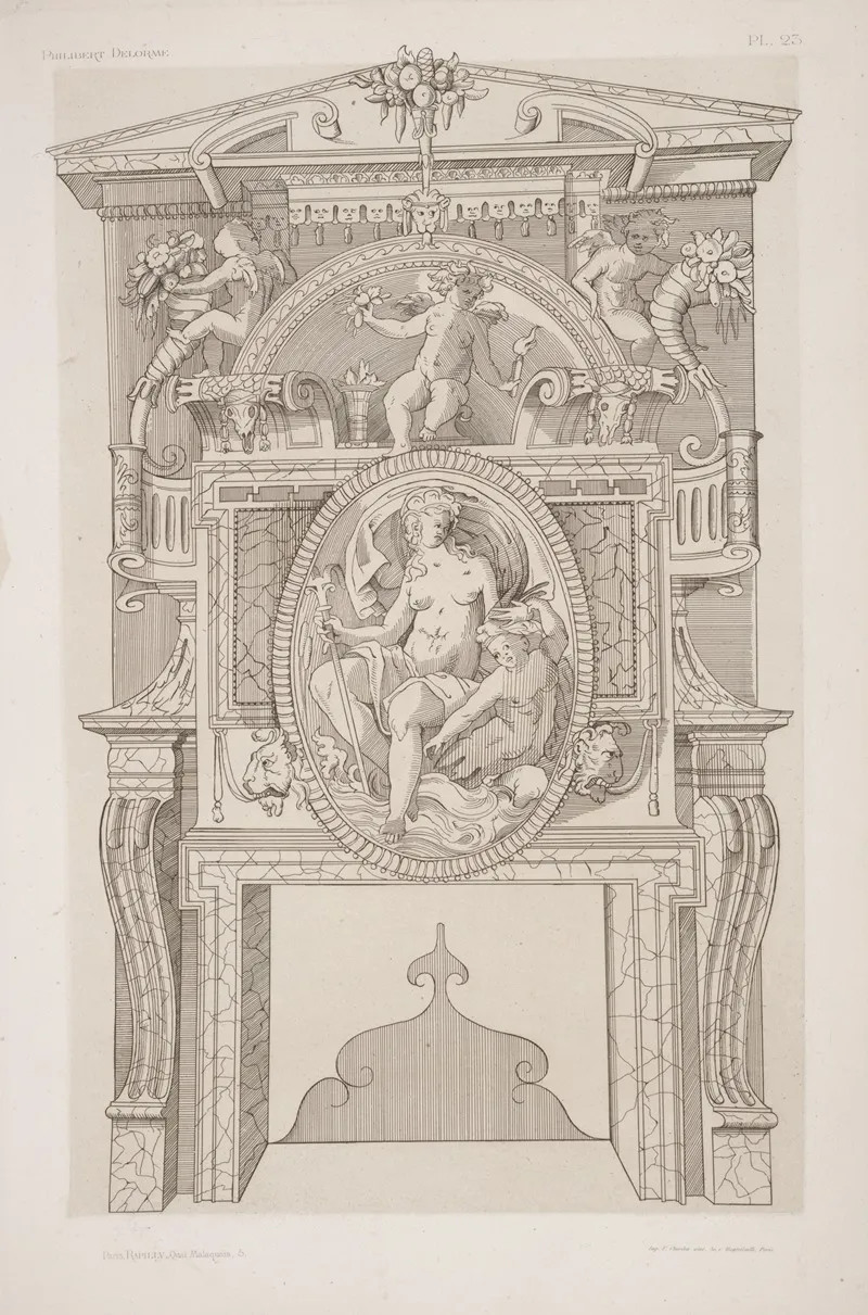 Design For A Chimney Piece With Roundel Of Nude Goddess And Child On Mantel by André-Charles Boulle - Canvas Print