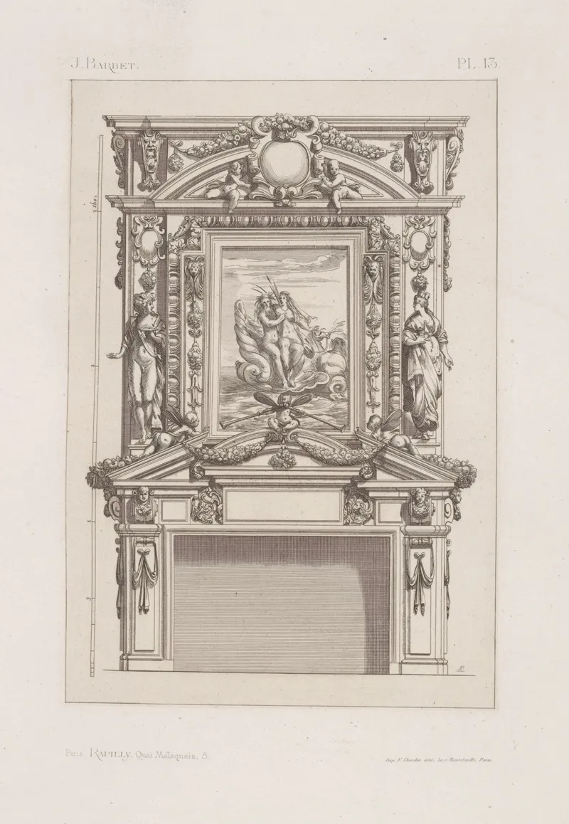 Design For A Chimney Piece With Scene Of Neptune And Sea Goddess Riding A Sea Horse by André-Charles Boulle - Canvas Print