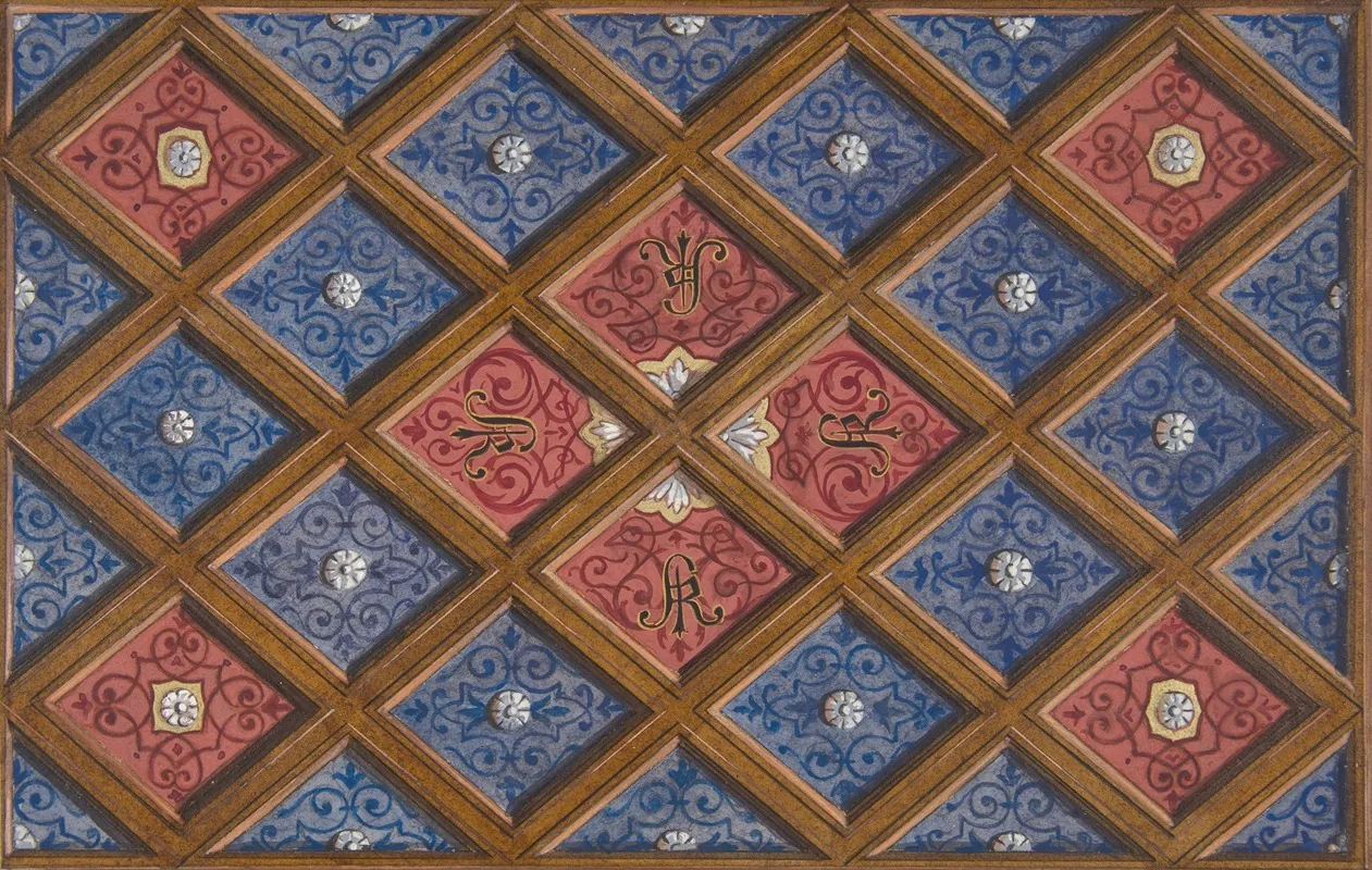 Design For A Coffered Ceiling With Painted Initials Sri