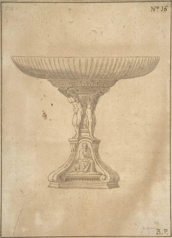 Design For A Cup Supported By Standing Nudes With Standard Of Seated Figure With Book And Bird by Jacopo da Empoli - Canvas Print