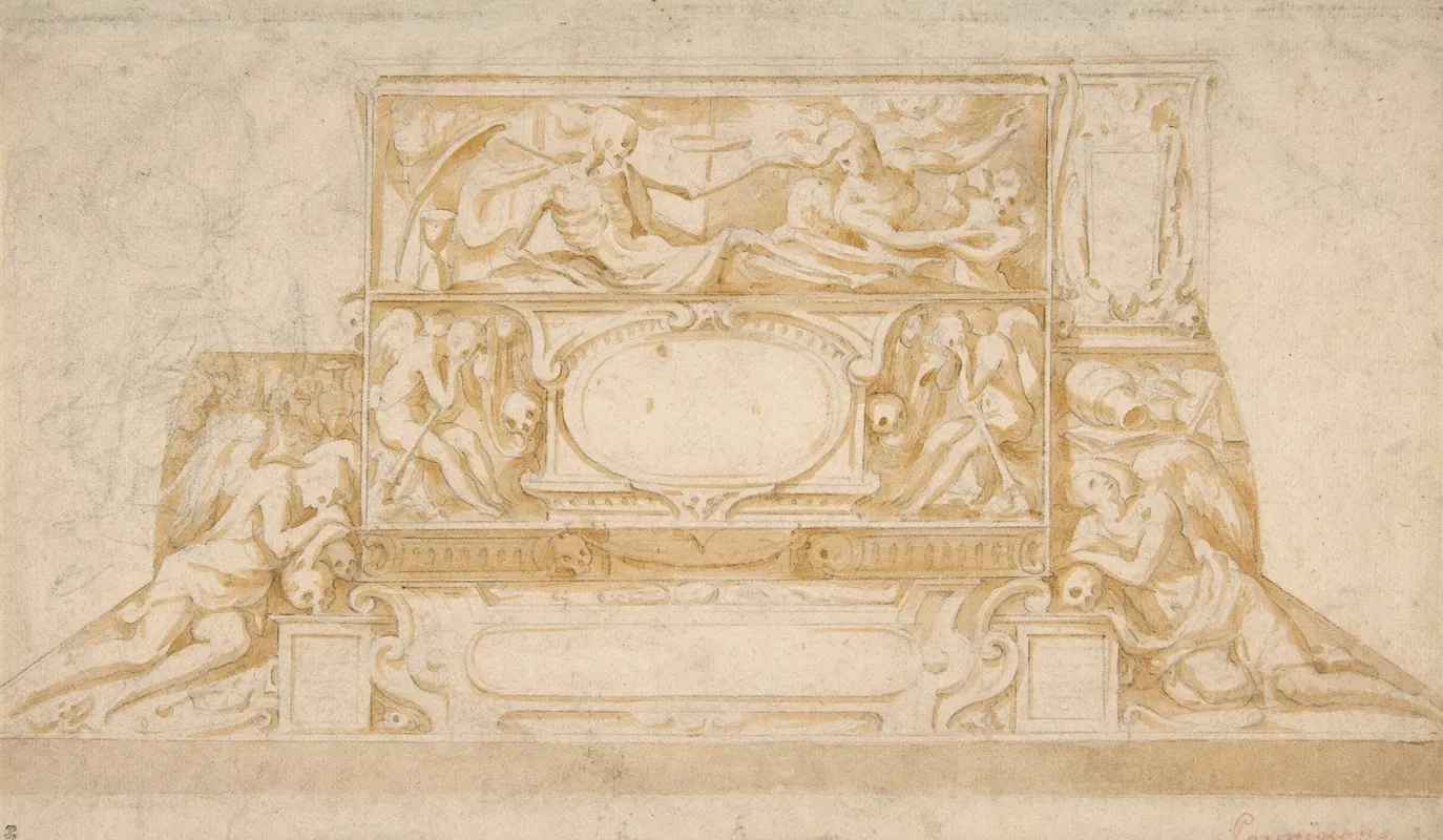 Design For A Funerary Monument by Francesco de' Rossi - Canvas Print