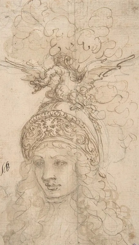 Design For A Helmet With A Dragon Presented In Frontal View