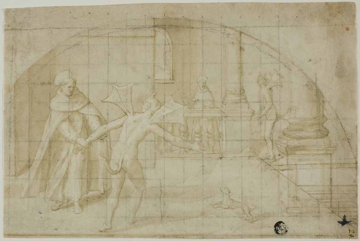 Design For A Lunette Devils And Saint In A Monastery