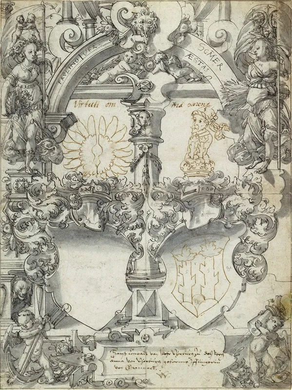 Design For A Marriage Window With The Seasons Spring And Summer