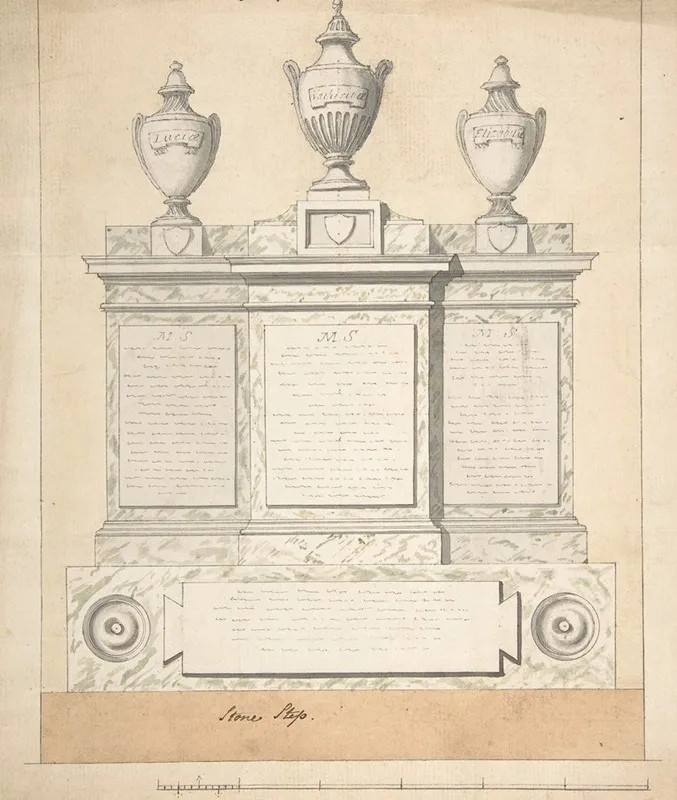 Design For A Monument To The Three Wives Of The First Earl Of Guilford At Wroxton Oxfordshire by Joseph Wilton - Canvas Print