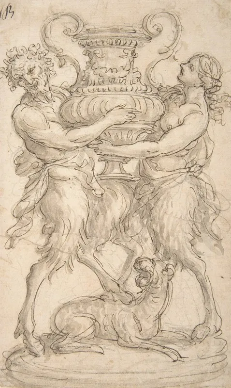 Design For A Sculpture Consisting Of A Satyr And Satyress Holding A Vase