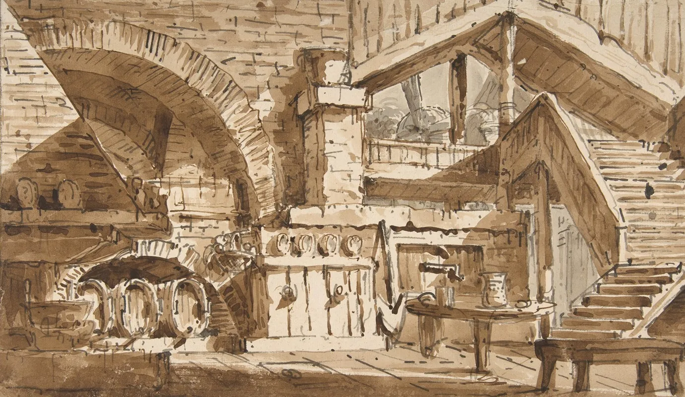 Design For A Stage Set Showing Interior Of Rustic Kitchen Cucina Rustica
