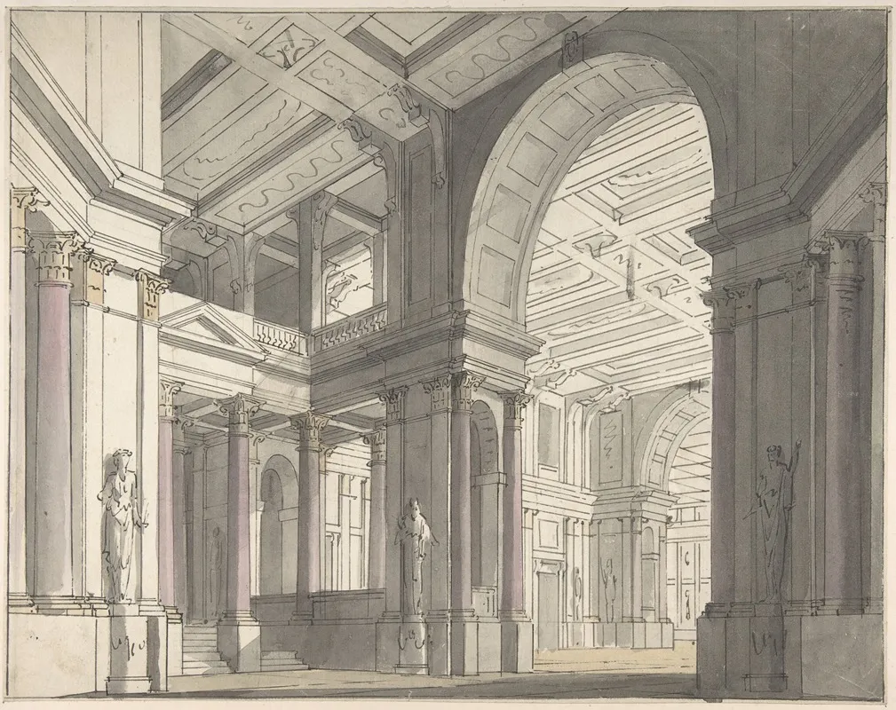 Design For A Stage Set Showing The Interior Of A Palace by Josef Platzer - Canvas Print
