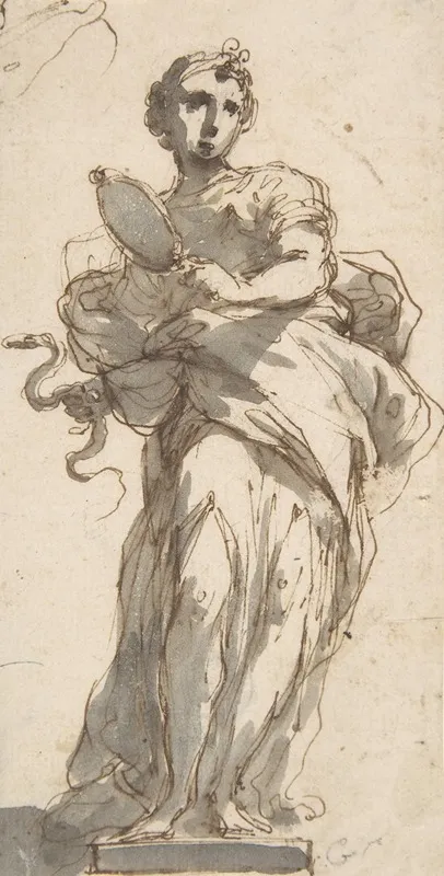 Design For A Statue Of Prudence With Sketches At Upper Left Corner by Giuseppe Bernardino Bison - Canvas Print
