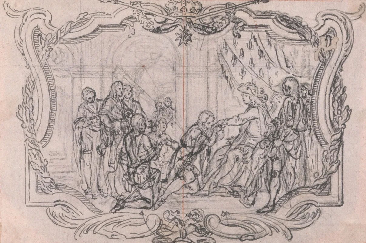 Design For A Vignette The King Of France Surrounded By Courtiers