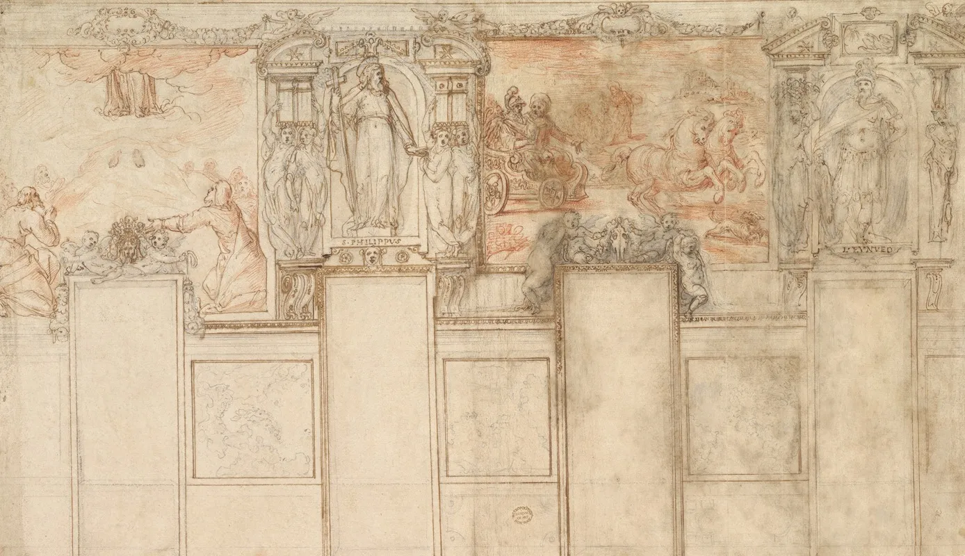 Design For A Wall Decoration Representations Of The Ascension And Of The Conversion Of The Ethiopian Eunuch by Giovanni de' Vecchi - Canvas Print