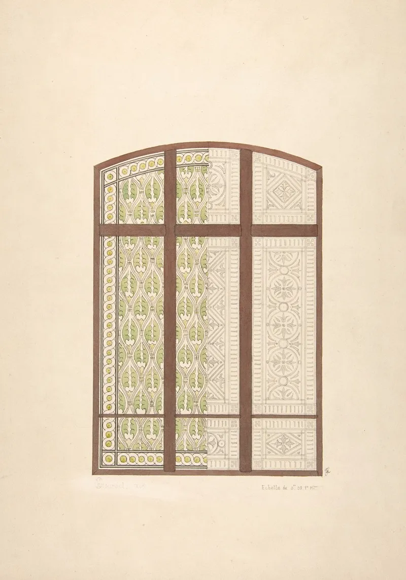 Design For An Arched Stained Glass Window Showing Two Alternative Patterns
